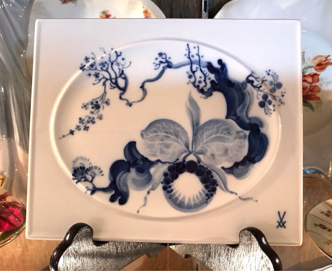 Meissenマイセン　ブルーオーキッド　陶板画