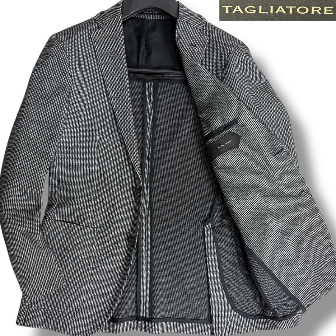 J7123 美品 タリアトーレ フランネルアンコンジャケット 黒×ホワイト 46