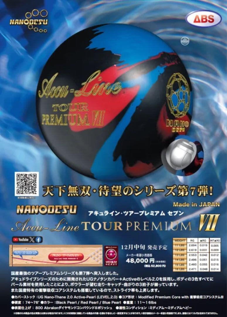 【美品】アキュラインツアープレミアム７　ボウリングボール 15ポンド