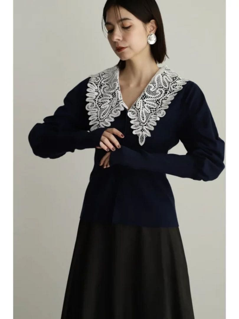 JILL STUART ジルスチュアート レースカラーニットカーディガン