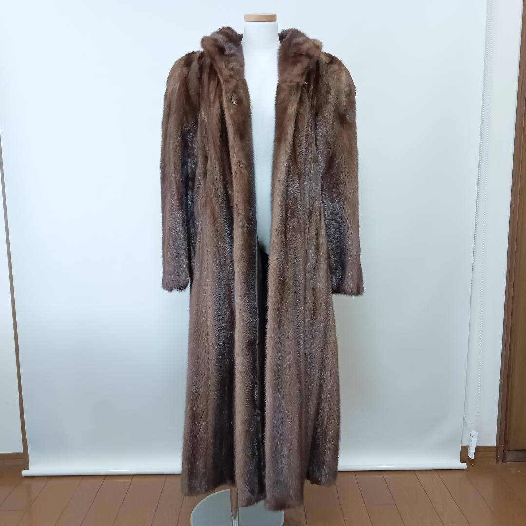 SAGA MINK ロングコート 毛皮 ブラウン リアルファー スタンドカラー