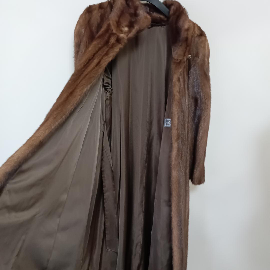 SAGA MINK ロングコート 毛皮 ブラウン リアルファー スタンドカラー