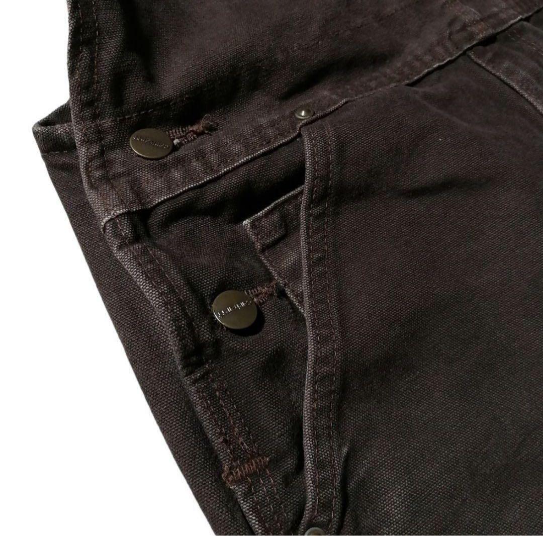 カーハートダブルニーダック地オーバーオールダークブラウン茶色W34古着 3475