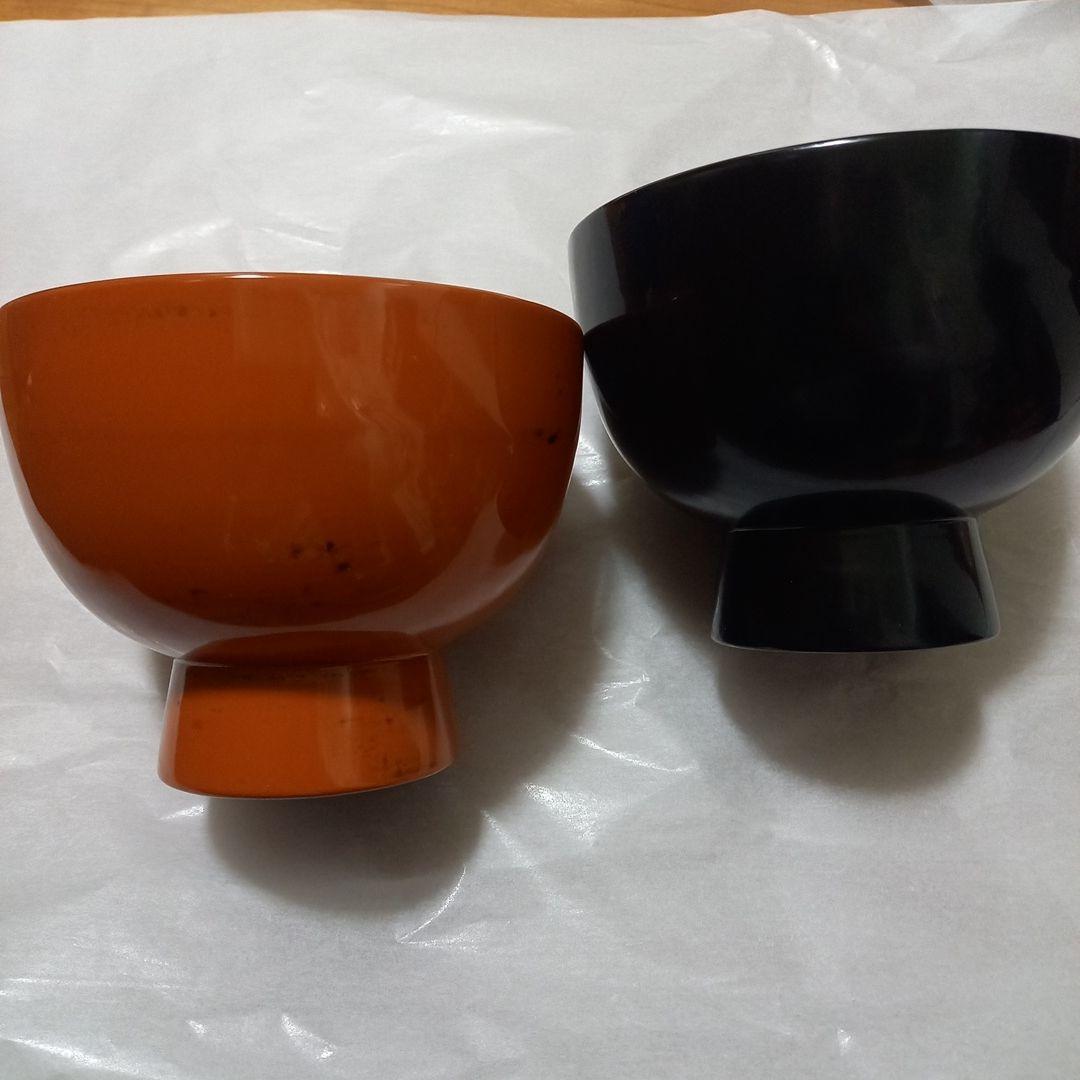 夫婦合鹿椀　輪島塗漆器 朱と黒 高台付き　弘悦作品　漆塗装　天然木
