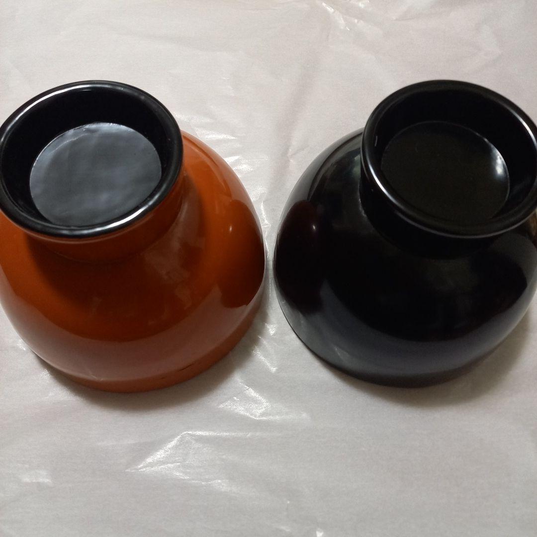 夫婦合鹿椀　輪島塗漆器 朱と黒 高台付き　弘悦作品　漆塗装　天然木