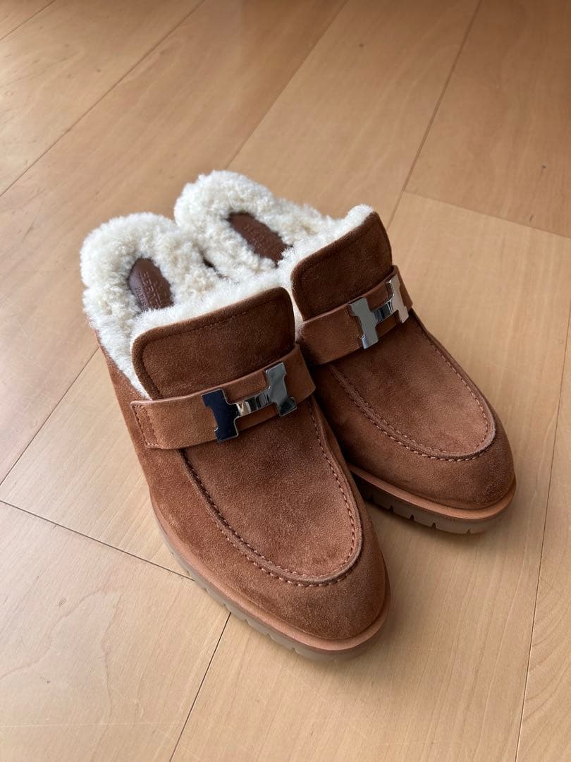 大幅お値引き！HERMES ブラウン スエード ムートン　ミュール