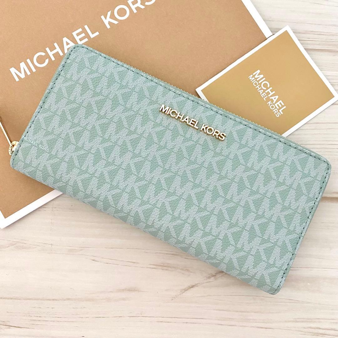 新品 MICHAEL KORS長財布 グリーン 財布 長財布 シグネチャー