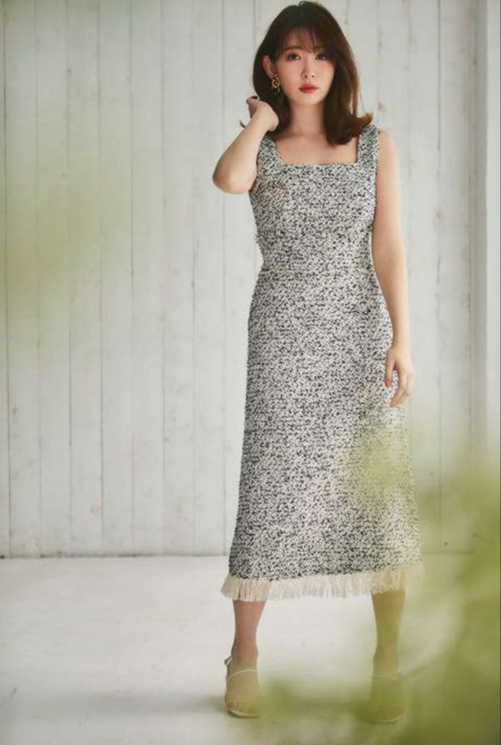 herlipto コットンツイードフリンジワンピース