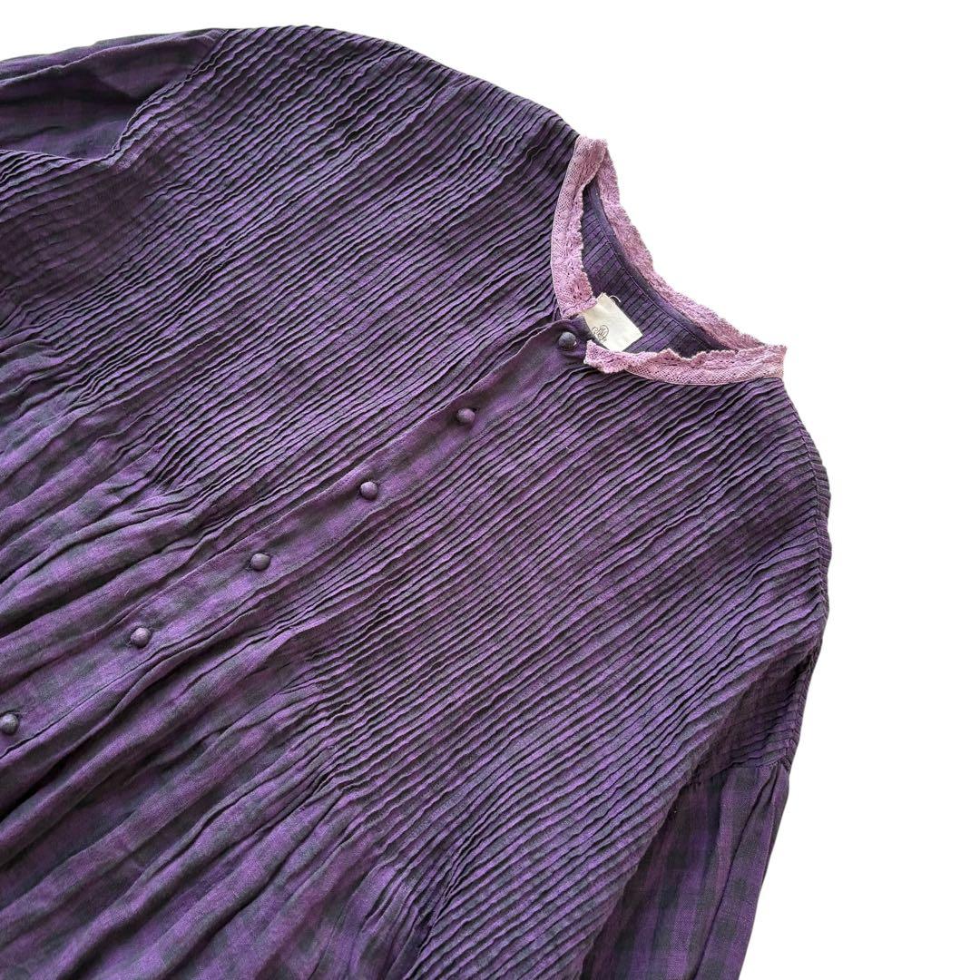 maison de soil リネン100% ピンタック チェックブラウス