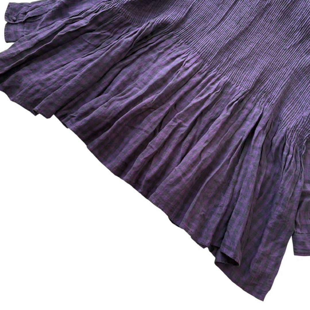 maison de soil リネン100% ピンタック チェックブラウス