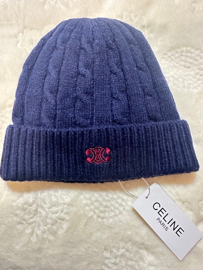 CELINE 帽子 ネイビー色 ウール＆カシミヤ☆男女兼用