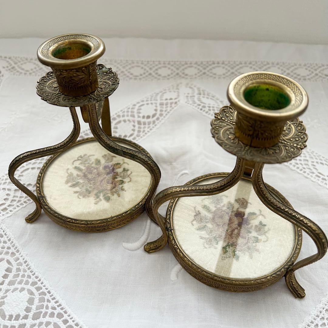 イギリスアンティーク◆プチポワン プチポアン◆キャンドルホルダー◆燭台