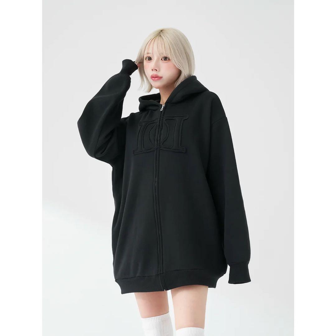 新品タグ付き ダーリッチ アップリケDDロゴパーカー ブラック フリー