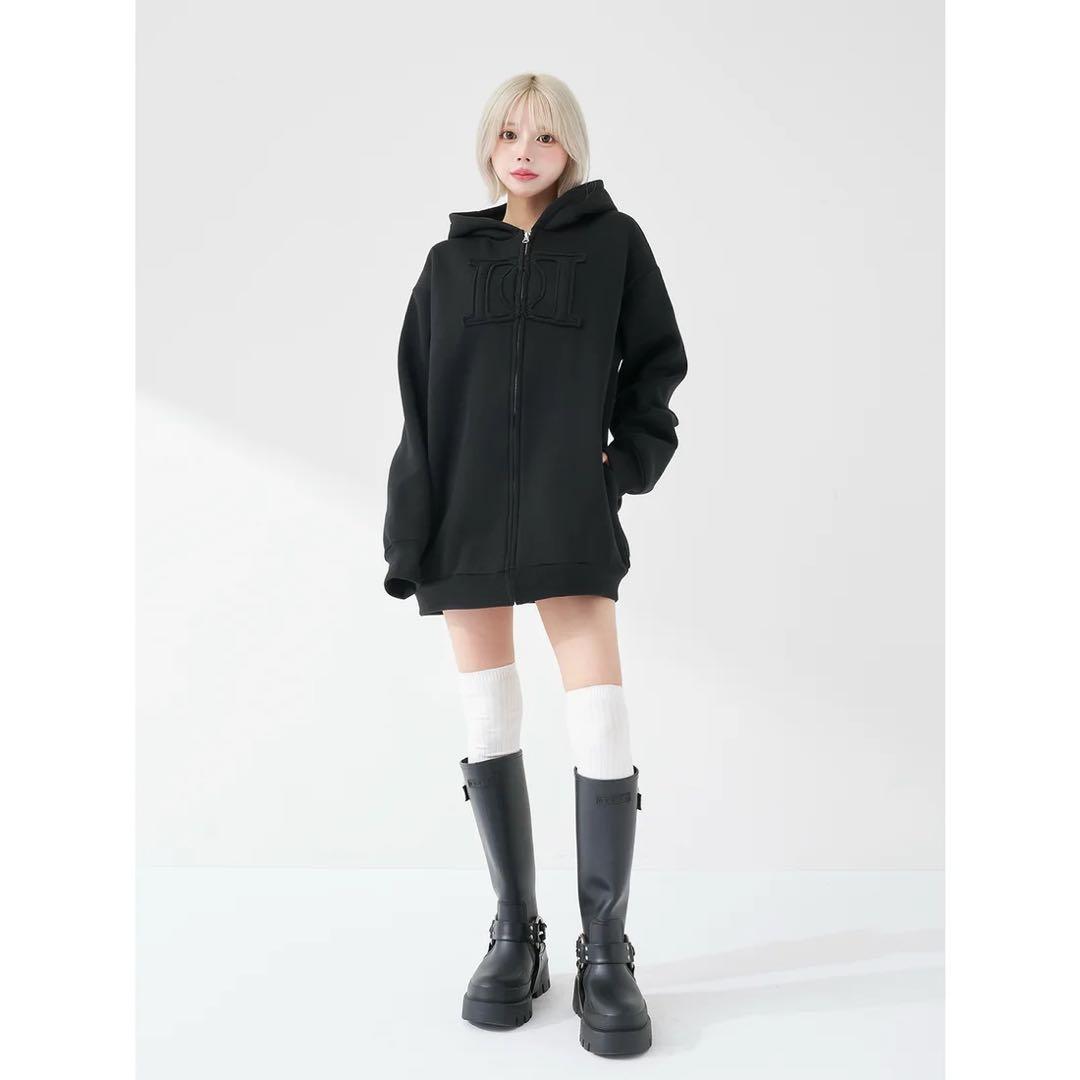 新品タグ付き ダーリッチ アップリケDDロゴパーカー ブラック フリー