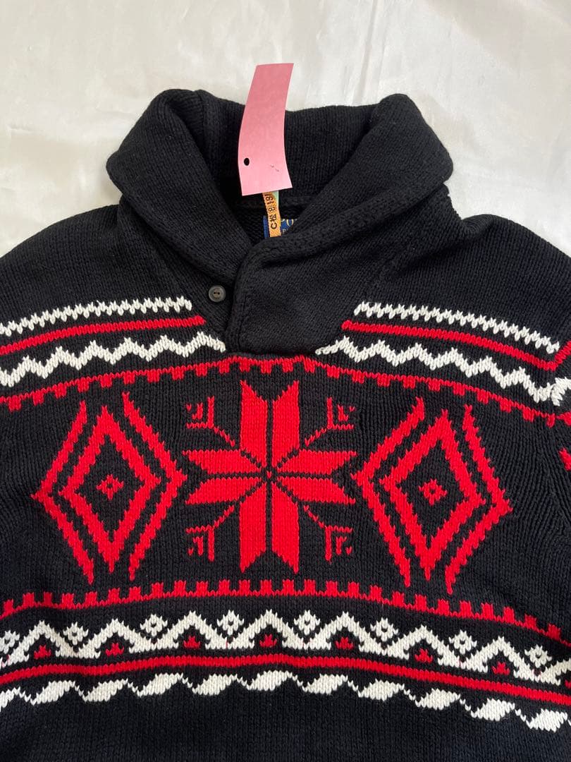 ポロ　ラルフローレン　ノルディックセーター　ショール　ブラック　Lサイズ