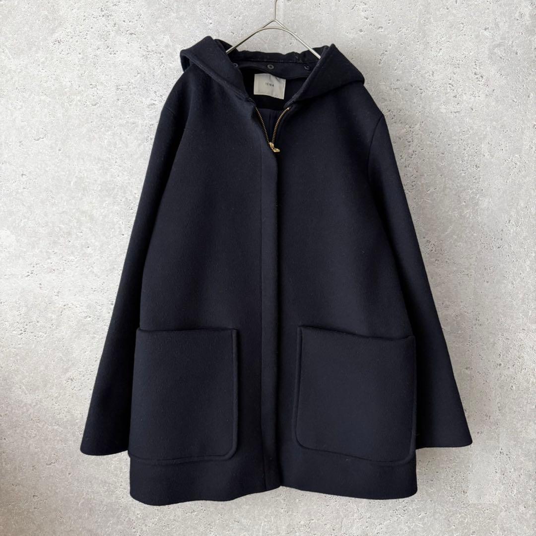 IENA 二重織りシャルムハーフコート　2Way ネイビー　38