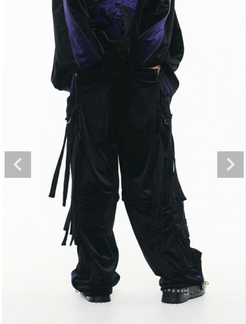 『REFLEM レフレム』2WAYワイドカーゴベロアパンツ/黒x紫