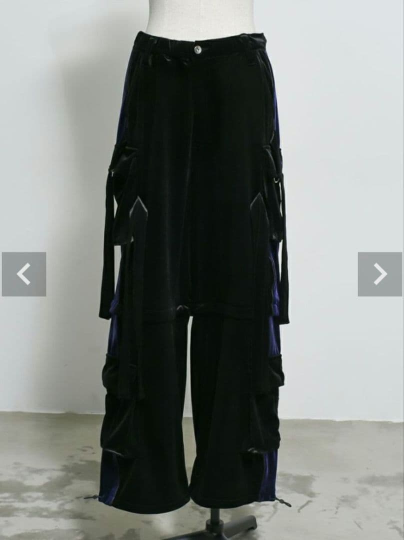 『REFLEM レフレム』2WAYワイドカーゴベロアパンツ/黒x紫