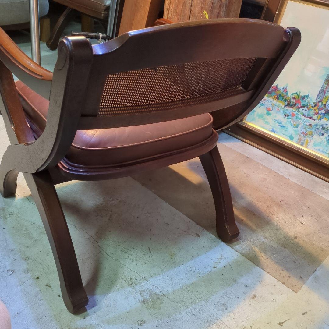 マルニ木工◆ビンテージ　ラタン　本革　ソファ　アーム　チェア 椅子 イス ④