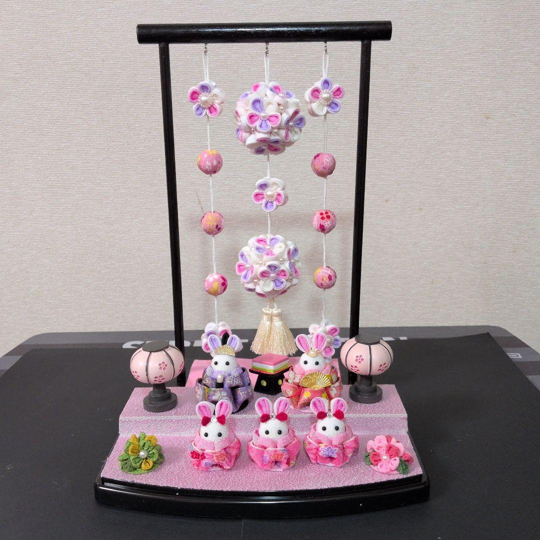 つまみ細工 吊るし飾りと雛飾りセット　 雛壇 　ピンク