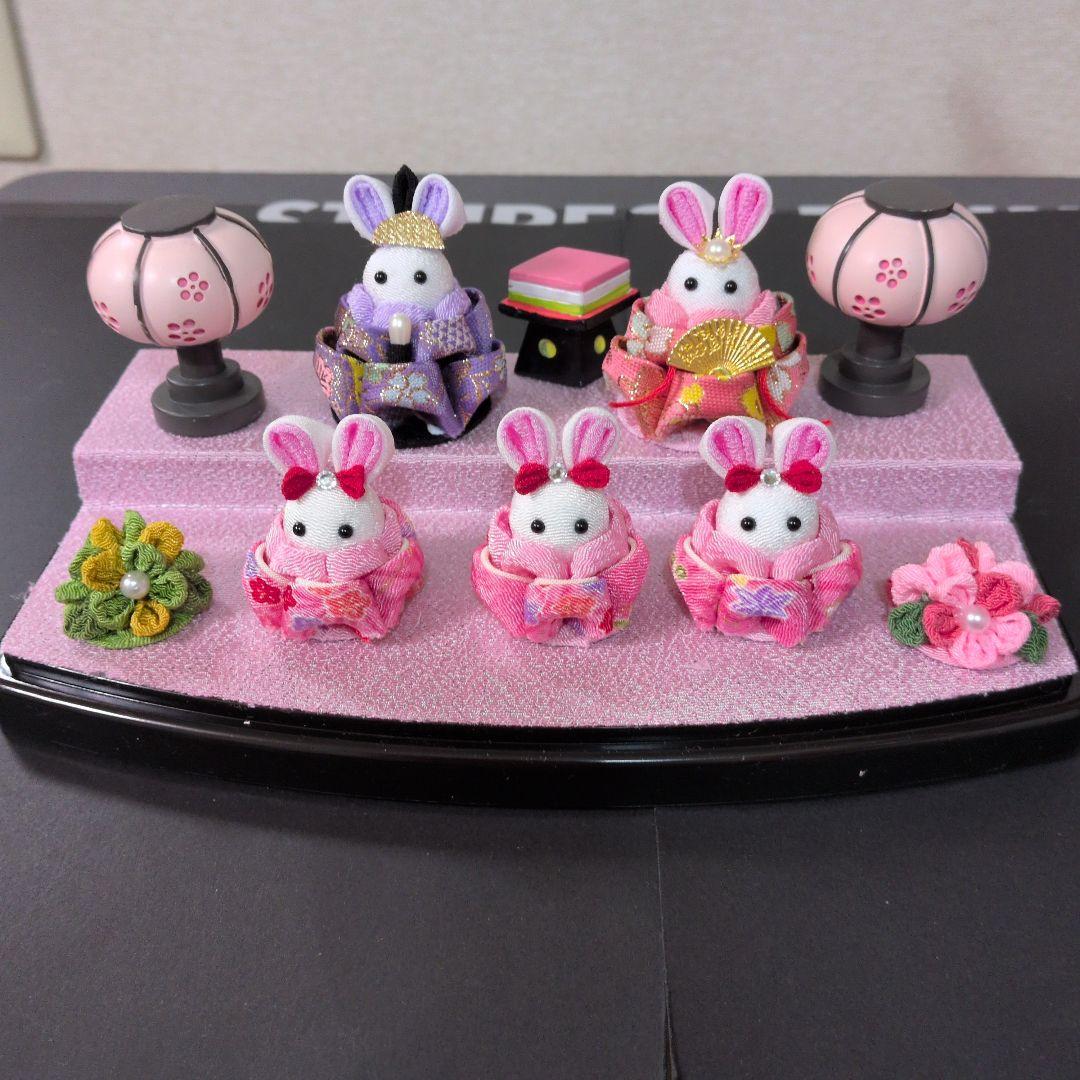 つまみ細工 吊るし飾りと雛飾りセット　 雛壇 　ピンク