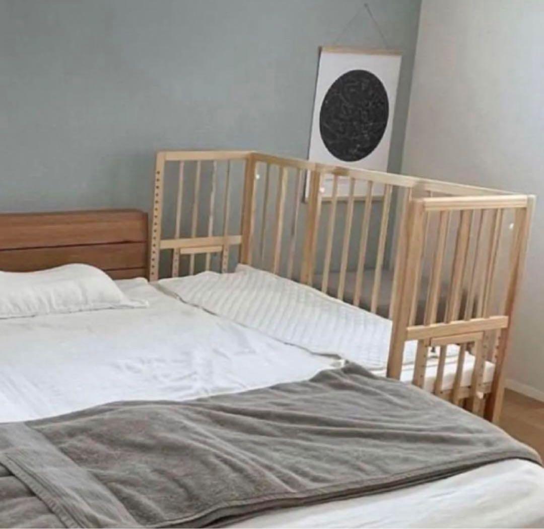 そいねーる+ロング　ナチュラルウッド ベビーベッド マットレス付き