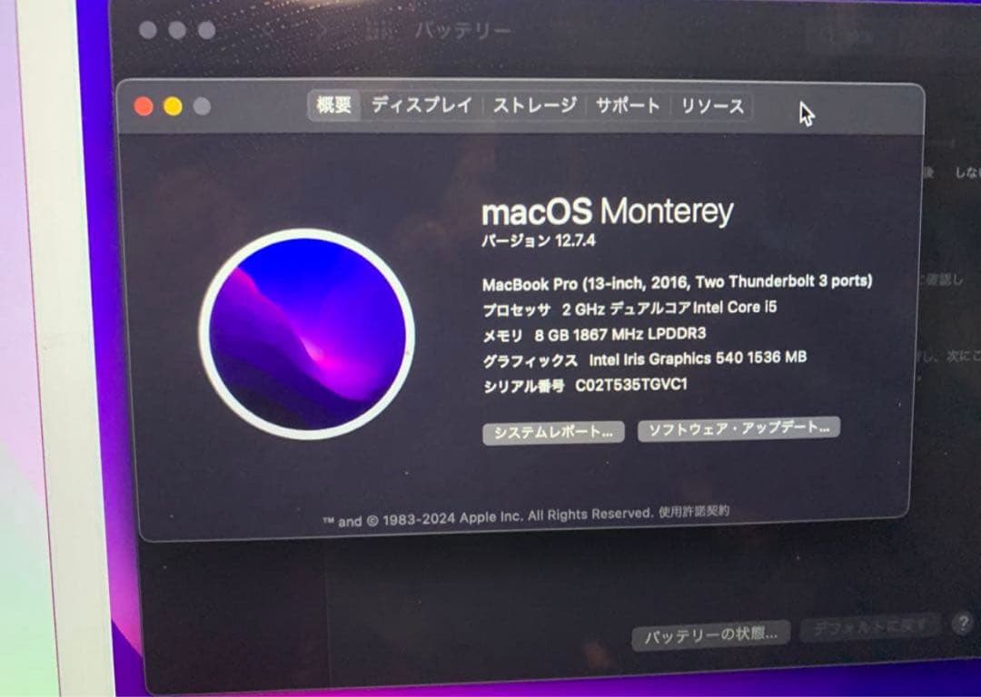 【ジャンク】MacBook Pro 13インチ2016 8GB256GB画面不良