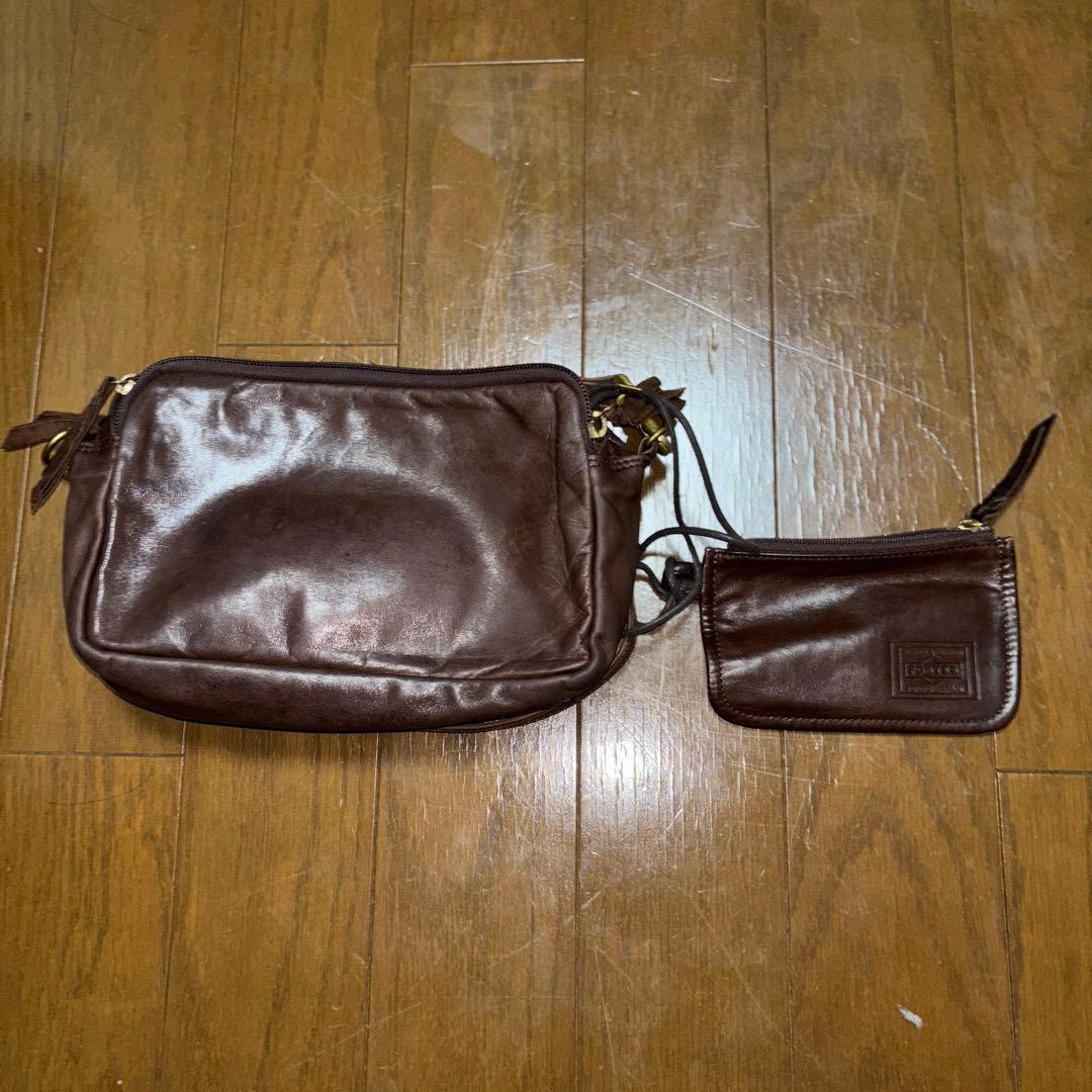 【PORTER / FRANK】ポーター レザーショルダーバッグ・ブラウン・馬革