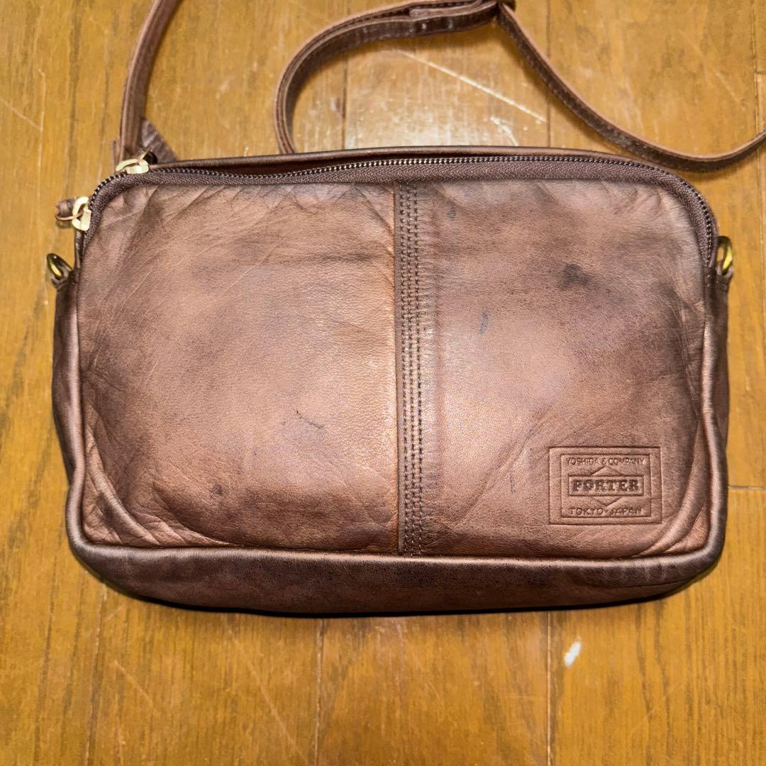 【PORTER / FRANK】ポーター レザーショルダーバッグ・ブラウン・馬革