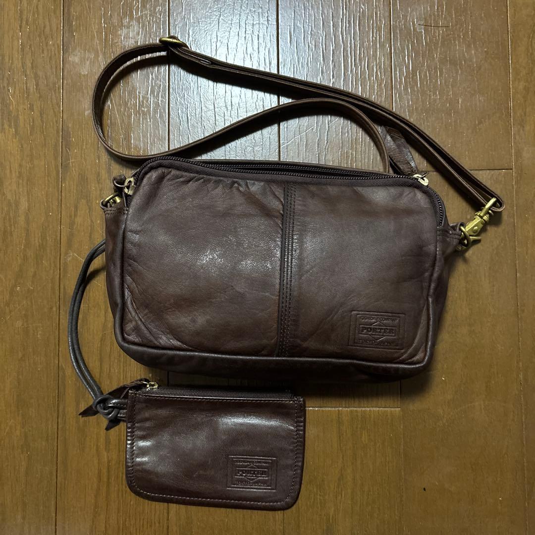 【PORTER / FRANK】ポーター レザーショルダーバッグ・ブラウン・馬革