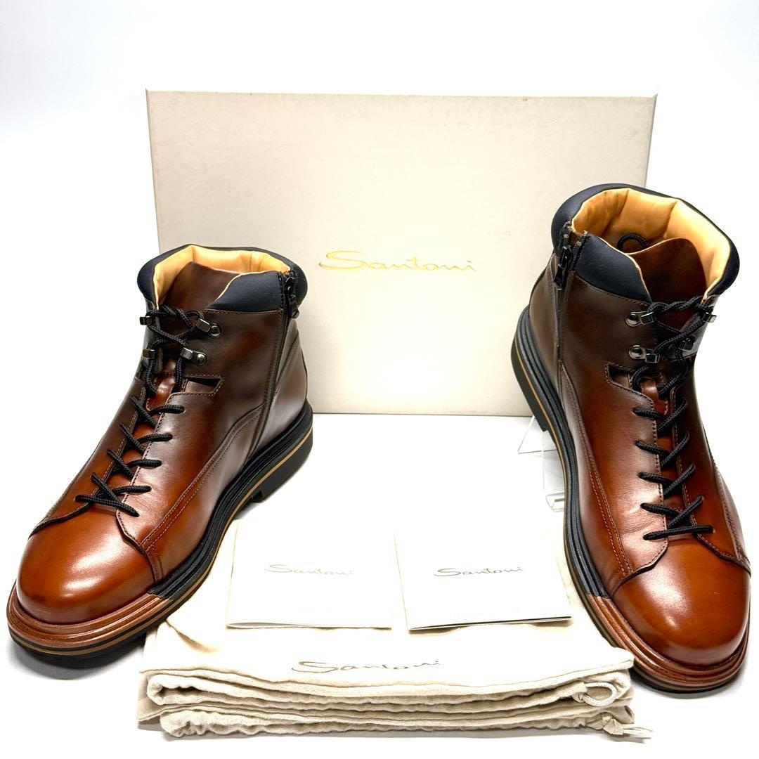 【未使用に近い】Santoni サイドジップブーツ ブラウン イタリア製 レザー