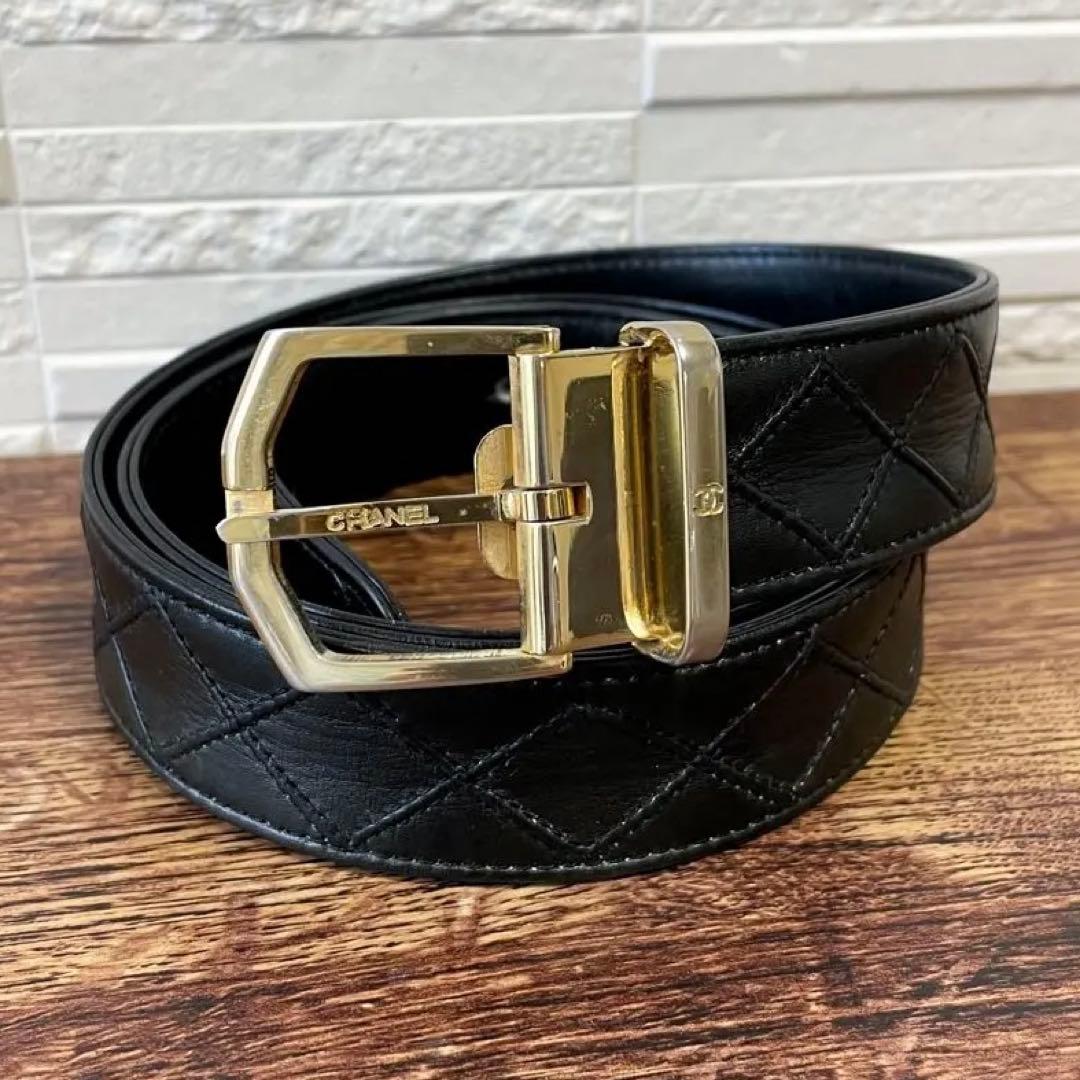 シャネル ビコローレ マトラッセ レザー ベルト ココマーク ラムスキン.