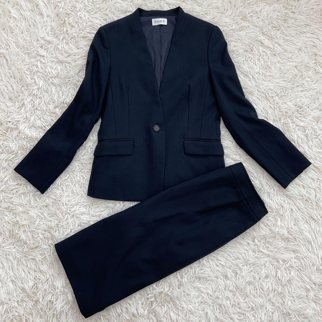 極美品　PLST セットアップ　ノーカラージャケット　スカートスーツ　ネイビー