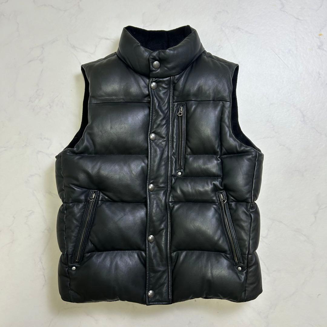 【希少】ポロラルフローレン レザー ダウンベスト リバーシブル 黒 M ウール
