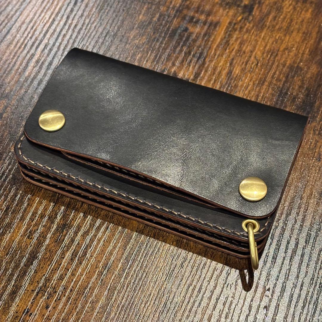 栃木レザー　ミドル　トラッカーウォレット　茶芯ブラック