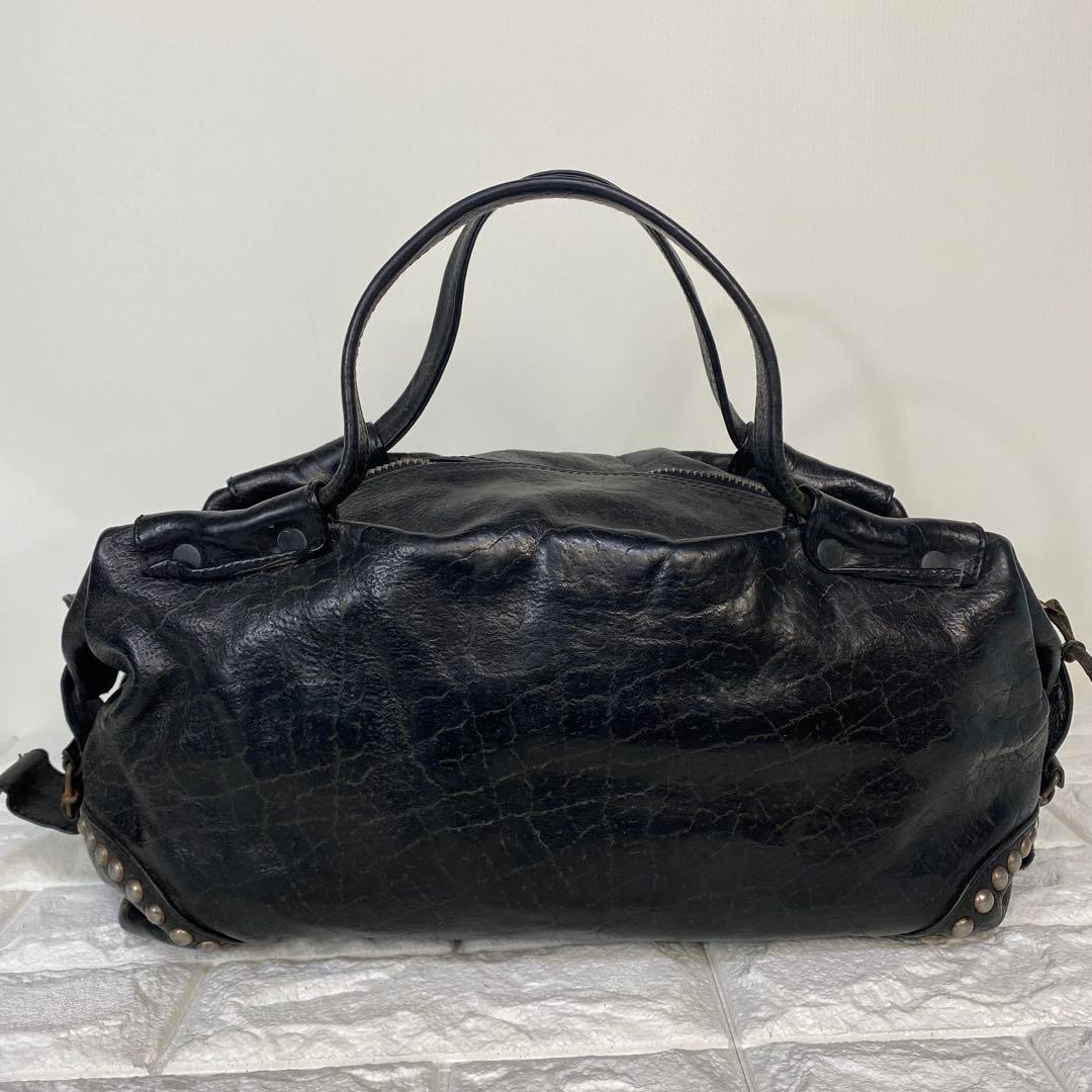 【希少】HTC ミニボストンバッグ　スタッズ　レザー　ブラック　本革