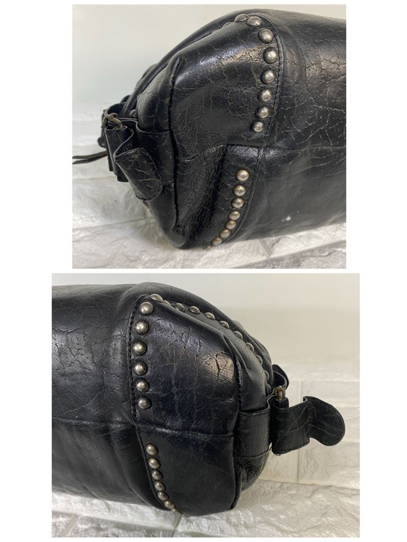 【希少】HTC ミニボストンバッグ　スタッズ　レザー　ブラック　本革