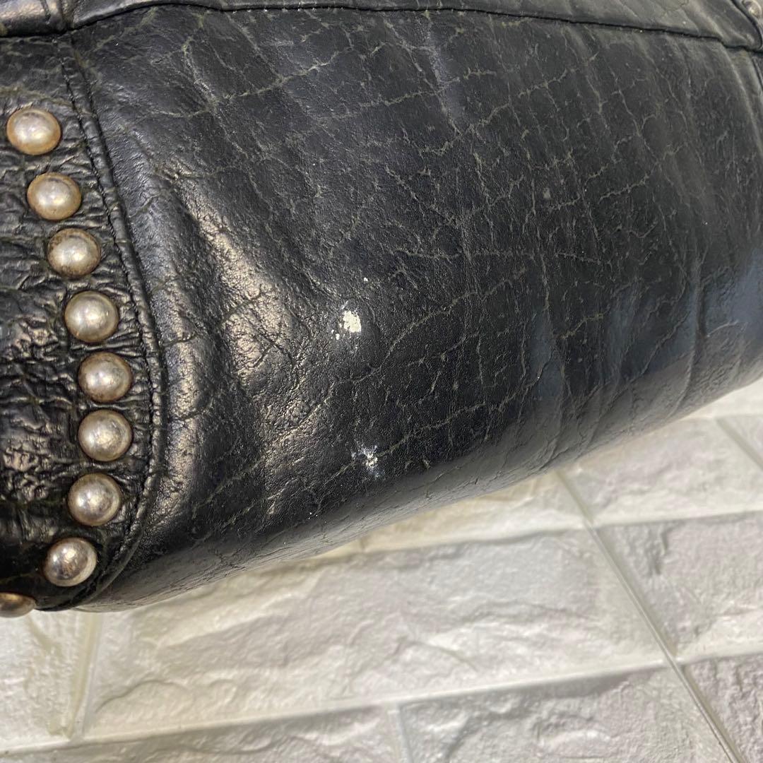 【希少】HTC ミニボストンバッグ　スタッズ　レザー　ブラック　本革