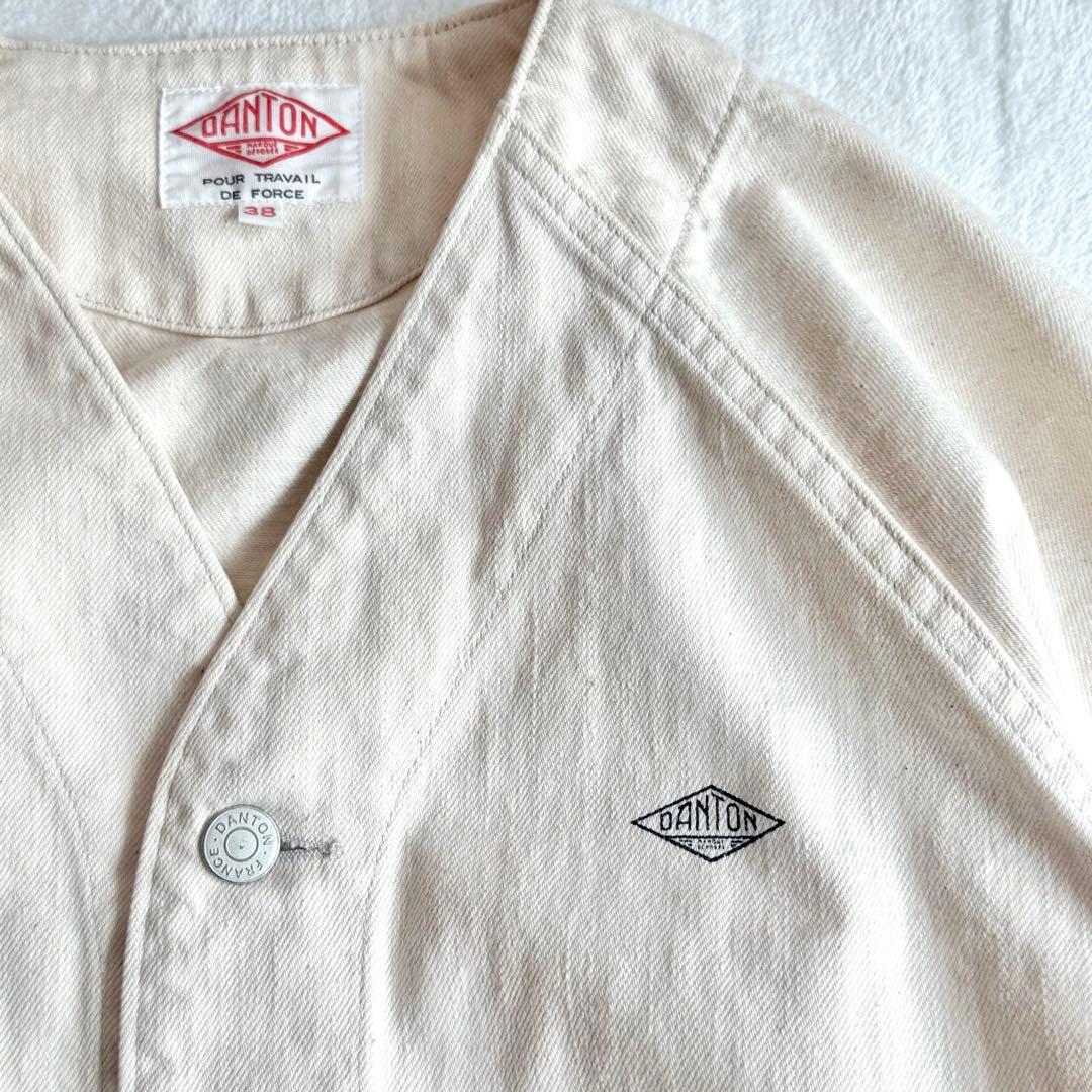 美品✨DANTON コットンツイル ノーカラージャケット 生成り 日本製