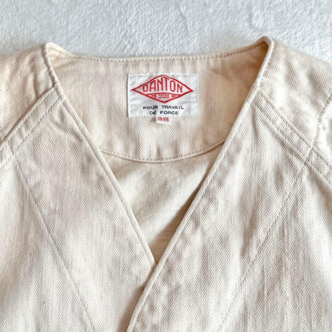 美品✨DANTON コットンツイル ノーカラージャケット 生成り 日本製
