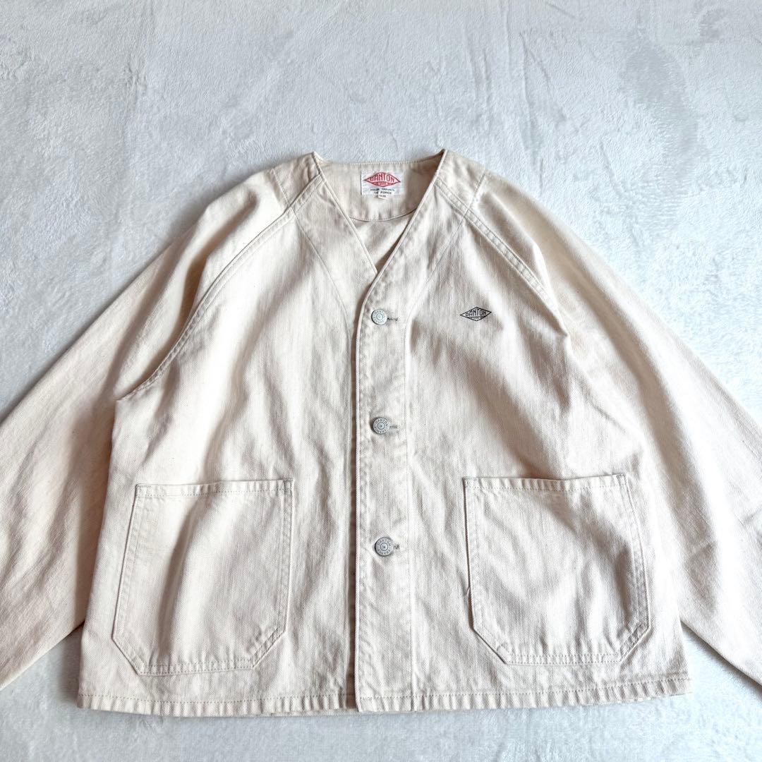 美品✨DANTON コットンツイル ノーカラージャケット 生成り 日本製