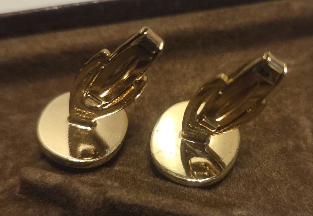 GUCCI ネクタイピン　カフスセット　ヴィンテージ　レッド　バーガンディ　箱付