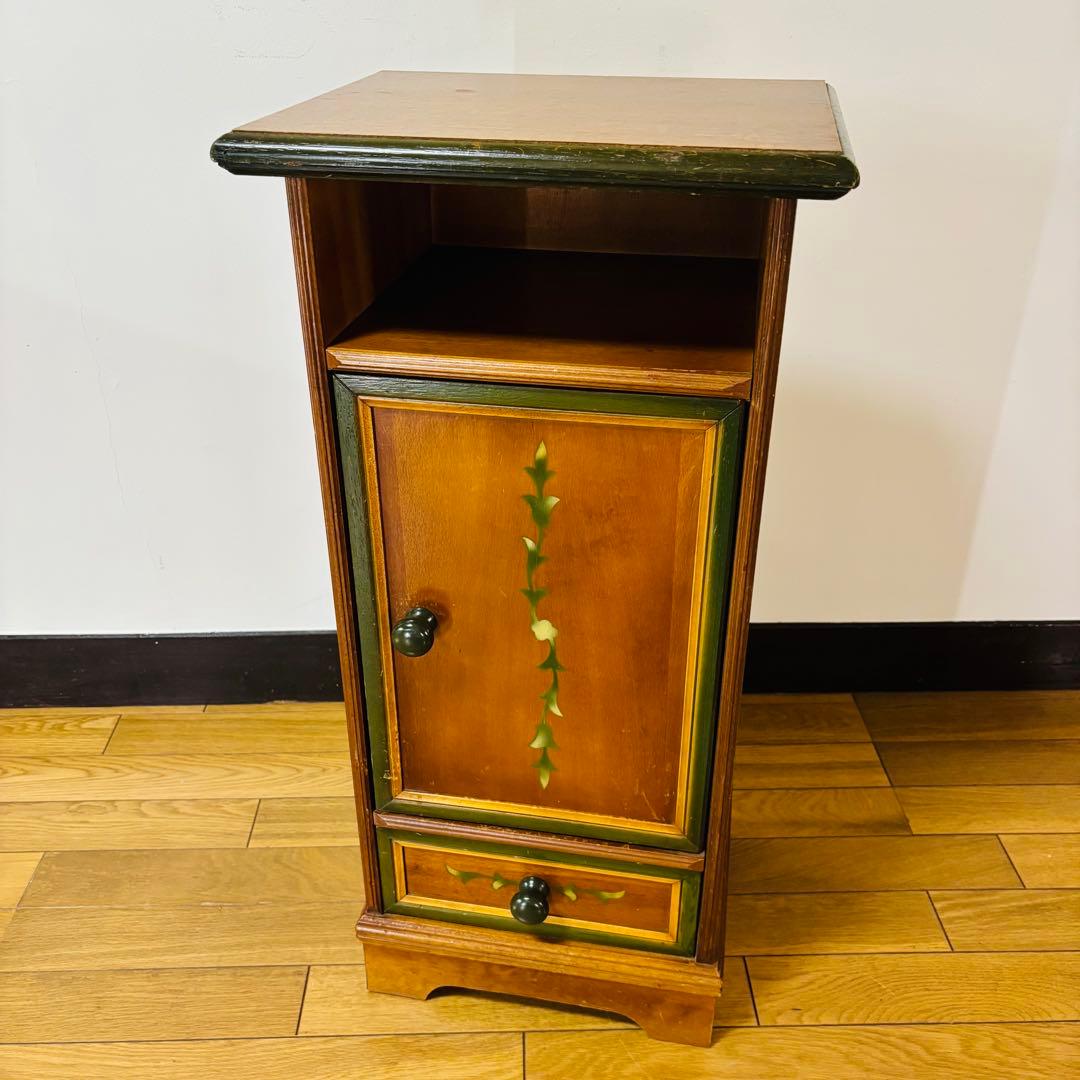 【サイドチェスト】イタリア　木製　象嵌細工　収納　引出　花台　飾り台　インテリア