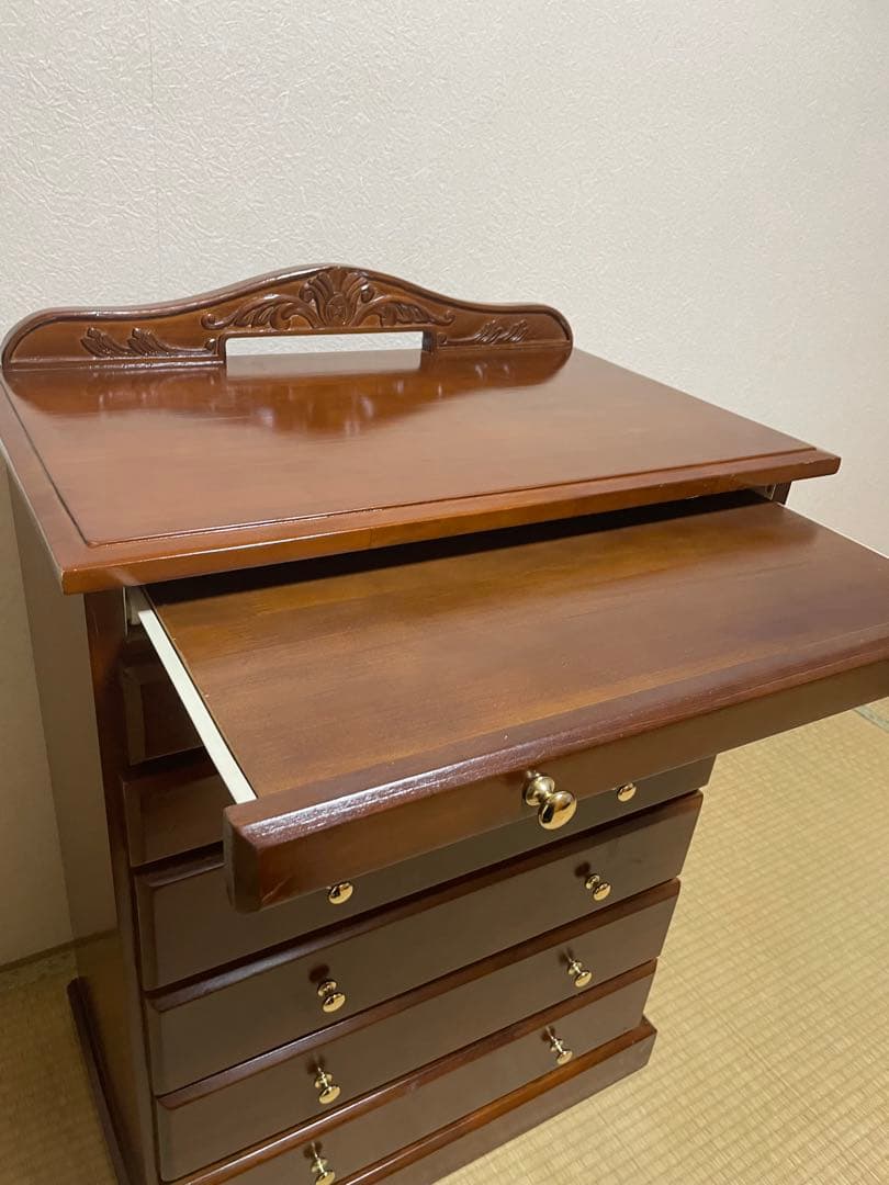 欧米風家具　木製ブラウンチェスト キャビネット　9引き出し スライド棚付き