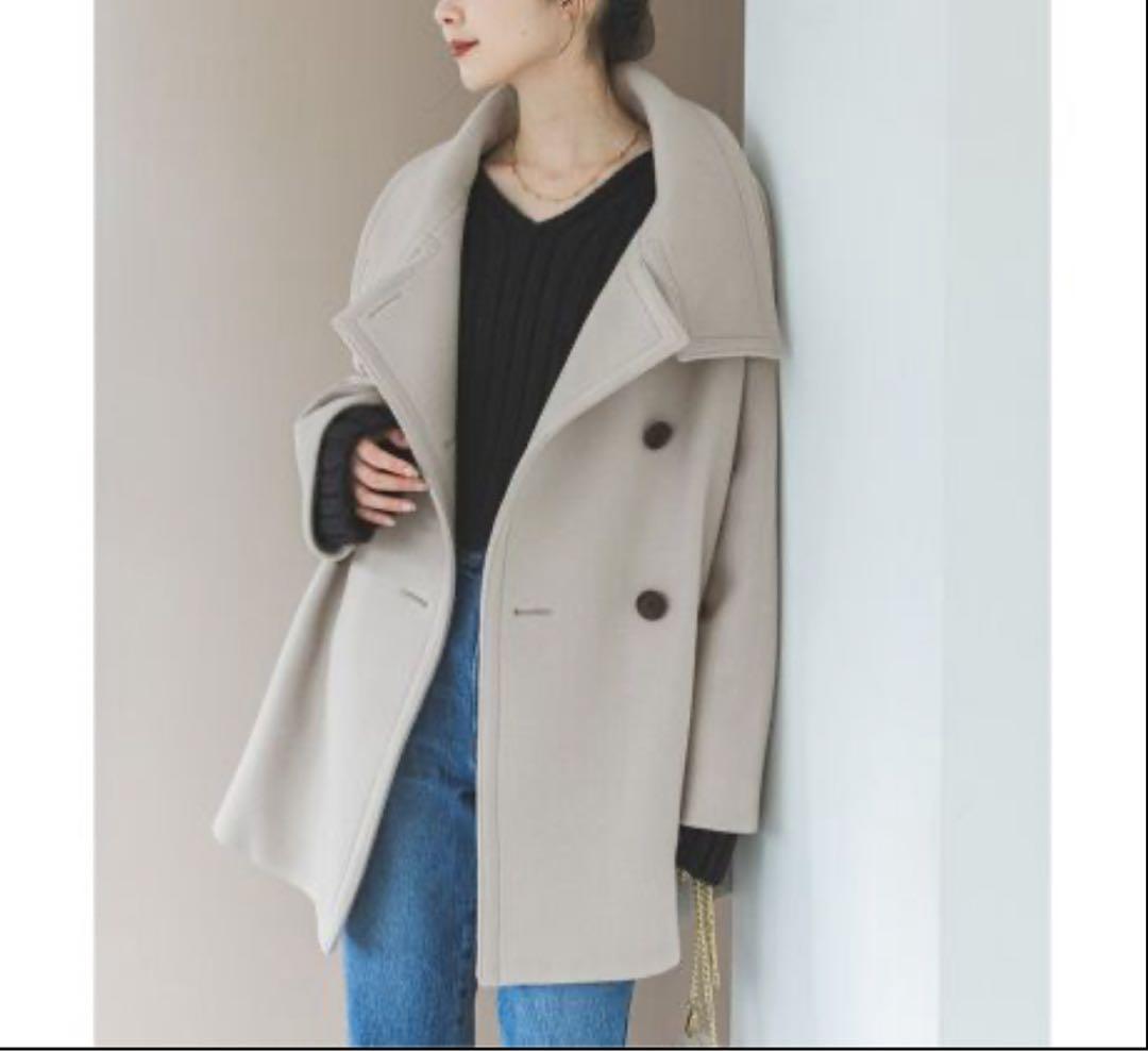 NOBLE スタンドカラーオーバーコート　ベージュ