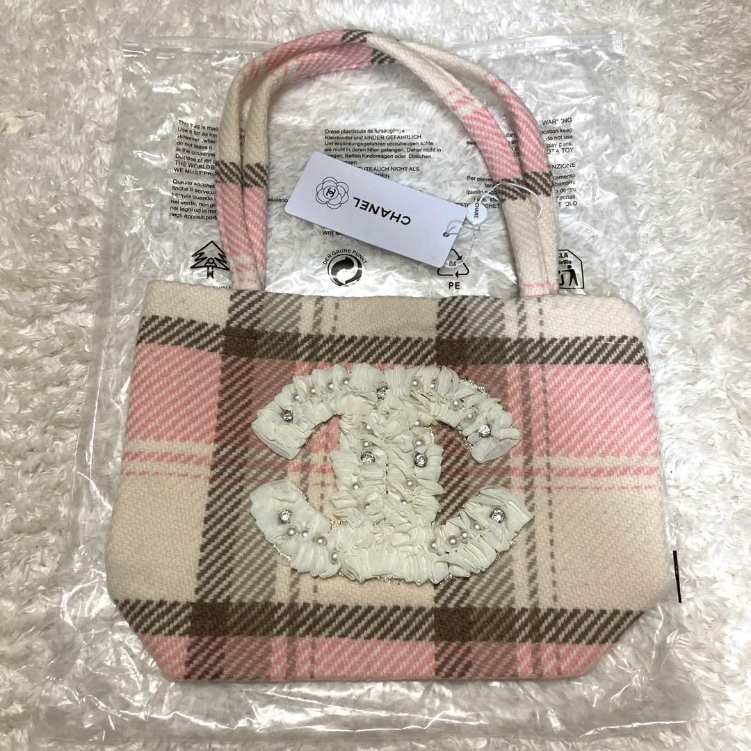 CHANEL チェック柄トートバッグ　シフォン