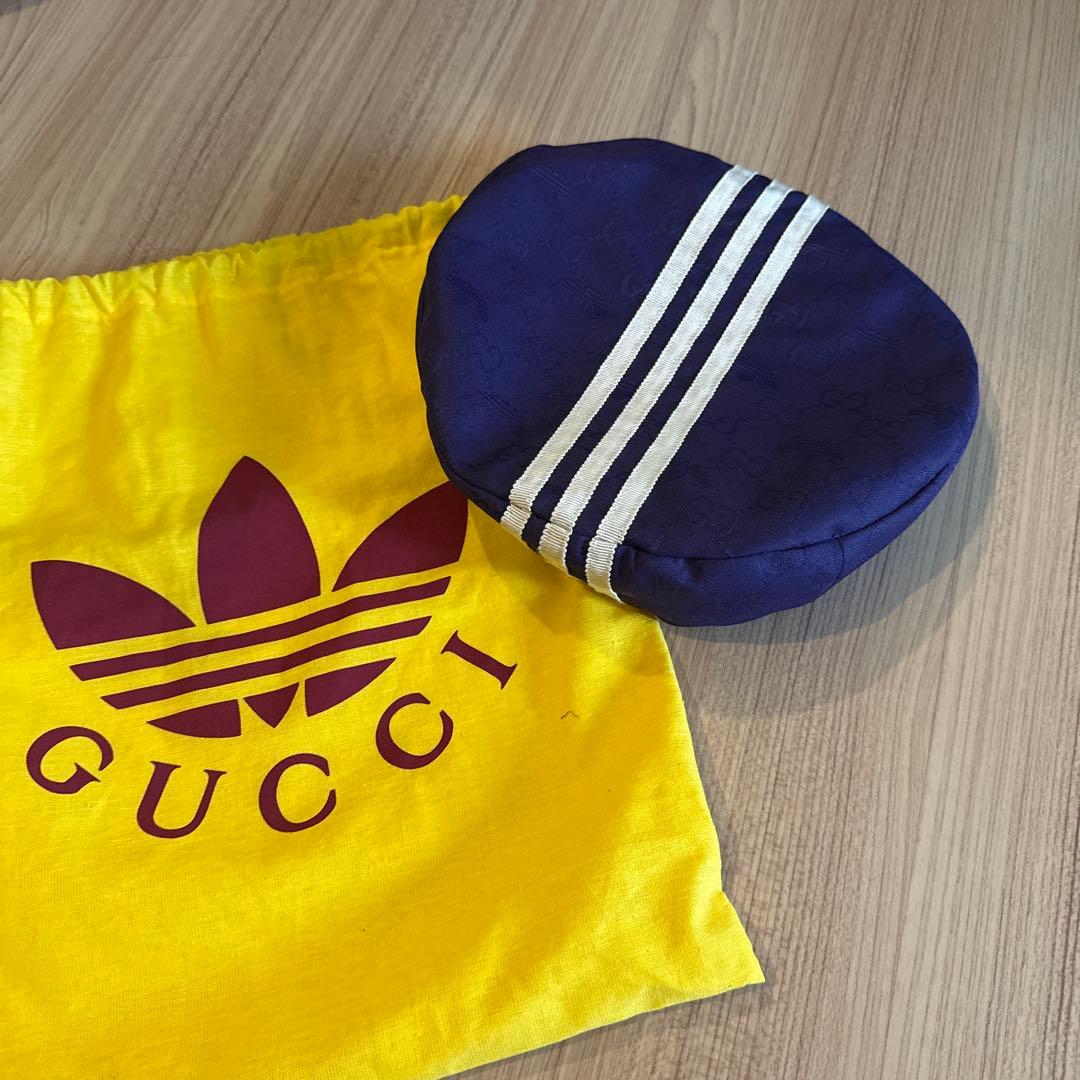 GUCCI adidas 紫色 ストライプ ベレー帽
