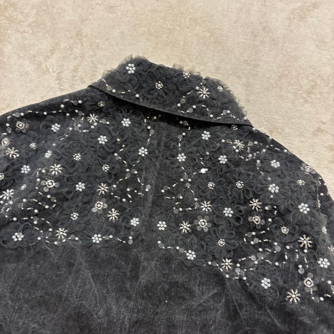 美品⭐️SNIDEL 24ss エンブロイダリーブルゾン　インディゴ　グレー　花