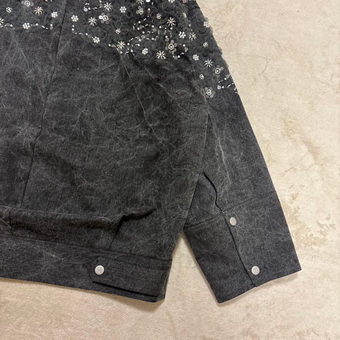 美品⭐️SNIDEL 24ss エンブロイダリーブルゾン　インディゴ　グレー　花