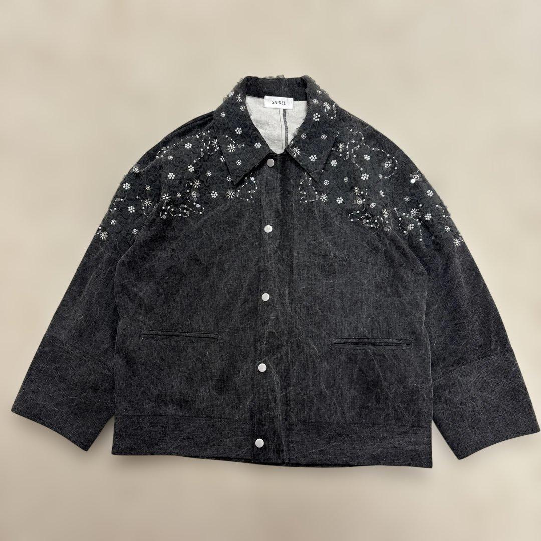 美品⭐️SNIDEL 24ss エンブロイダリーブルゾン　インディゴ　グレー　花